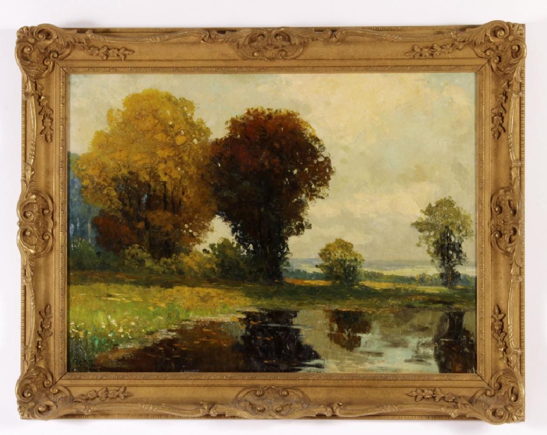 Impressionist Landscape, Trees by Lake, Early 20th (1 of 7)
