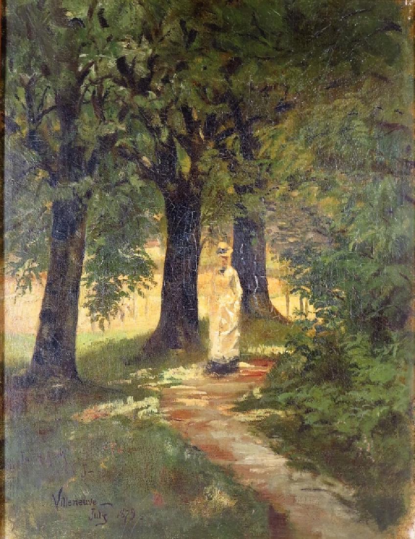 French School,19th C., Lady Strolling on Path, o/b (1 of 6)