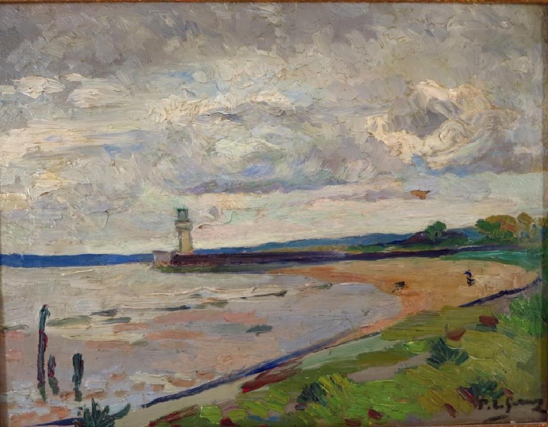 Paul Elie Gernez,Fr., Lighthouse on the Bay, o/b: Paul Elie Gernez, French, 1888-1948, Lighthouse on the Bay, oil on board, cradled, signed lower right "P.E.Gernez" (DMAS7128) {MM} Property Title:From a Newtown Connecticut Collector Measurements:11 x