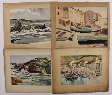 Lot of 8 Robert Hallowell 1886-1939 Landscapes w/c: Lot of 8 Robert Hallowell (American 1886-1939) Landscapes & One Figure w/c & ink signed and dated. Labels on verso: Pennsylvania Academy of Fine Art Watercolor Club & The Art Institute of Chicago. (MA