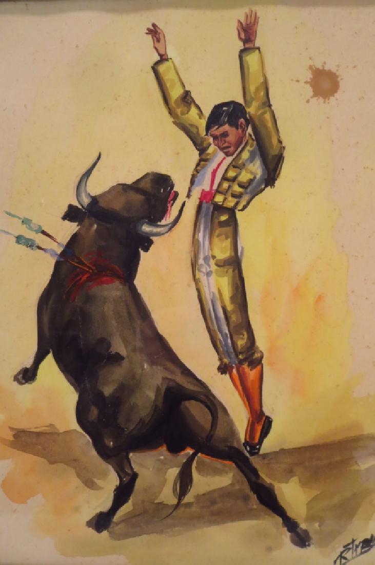 Pair Vintage Bullfighting Scenes, W/C's (1 of 4)