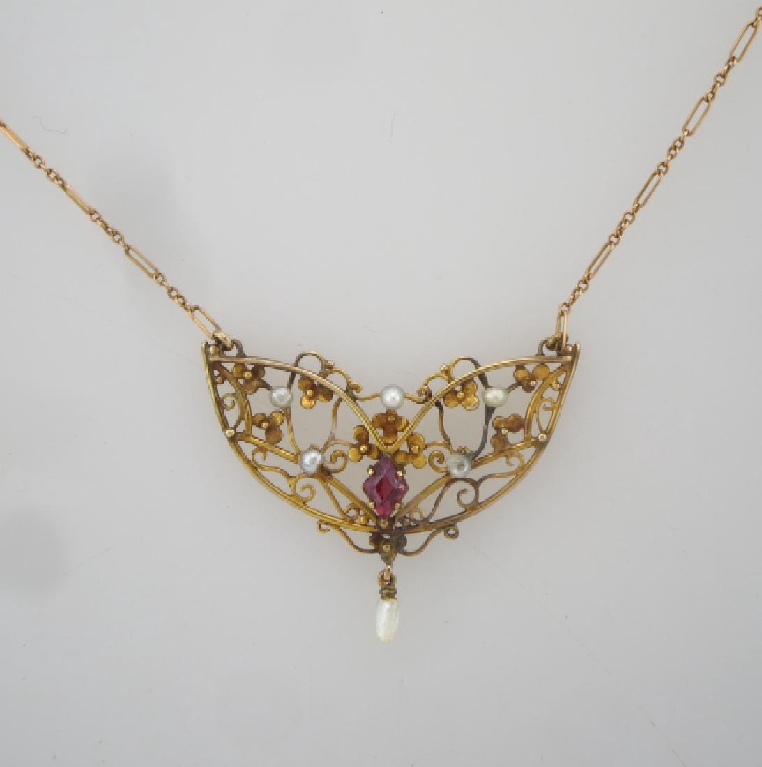 14K, Freshwater Pearl, & Garnet Necklace (1 of 5)