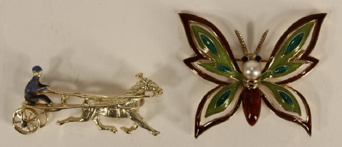 Two 14 k Gold Enamel Pins Butterfly & Horse Jockey (1 of 7)