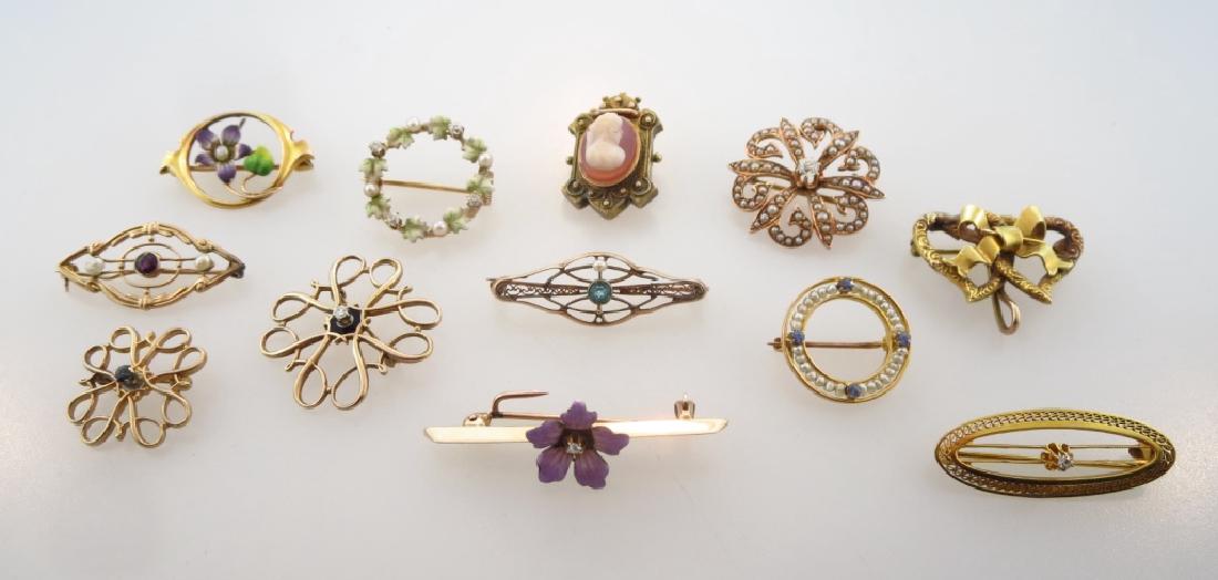 Lot of 12 Vintage 10 kt Gold Pins c.1920 (1 of 8)