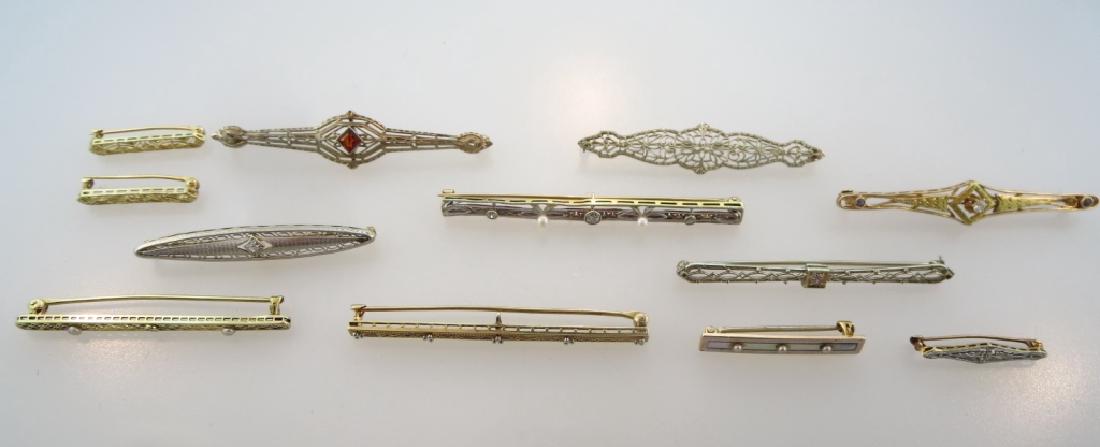 Lot of 12 Bar & Sweater Pins 14k & 10k Gold c.1920 (1 of 6)