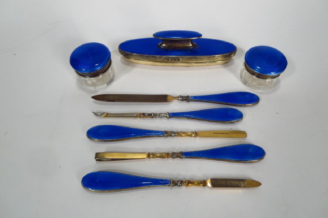 Cased Sterling/Enamel Dresser Set by Asprey (1 of 9)
