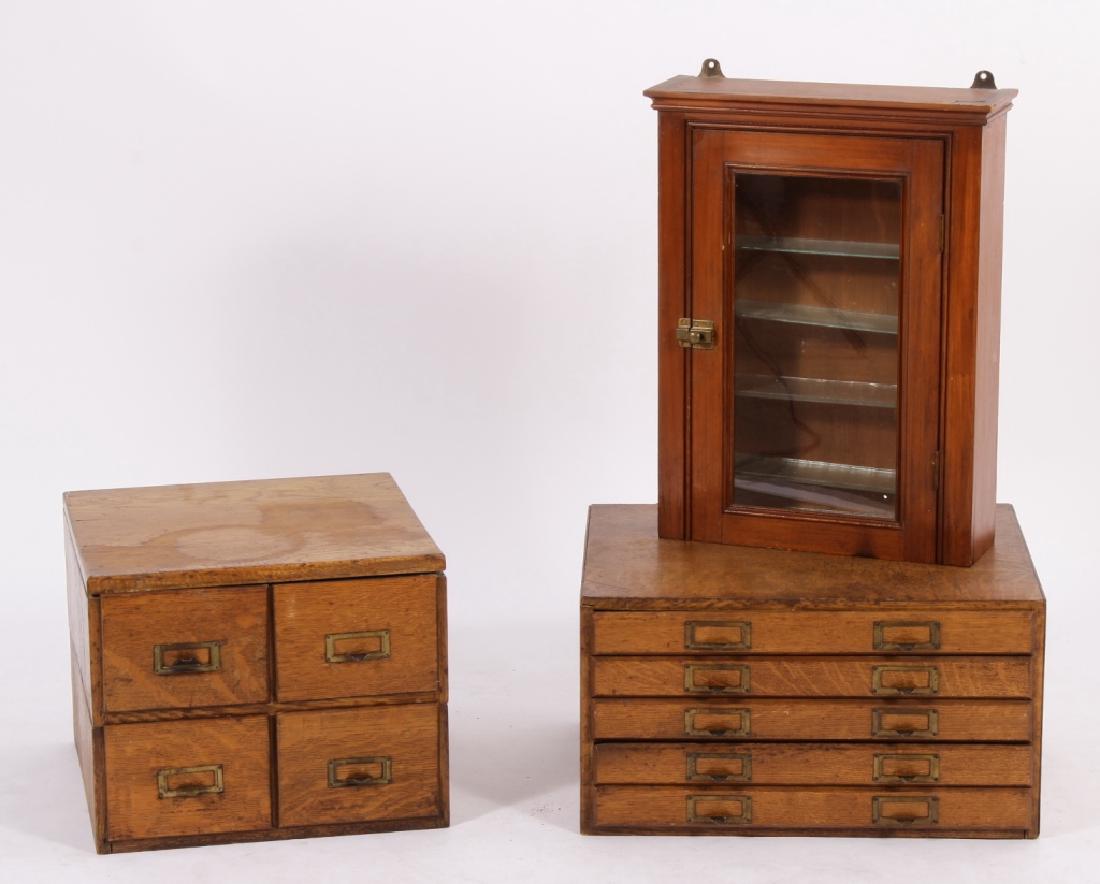 Antique Hanging Cabinet and Two Oak File Drawers (1 of 3)