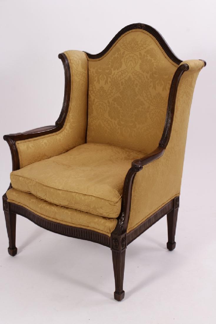 Mahogany Framed Wing Chair with Damask Upholstery (1 of 3)