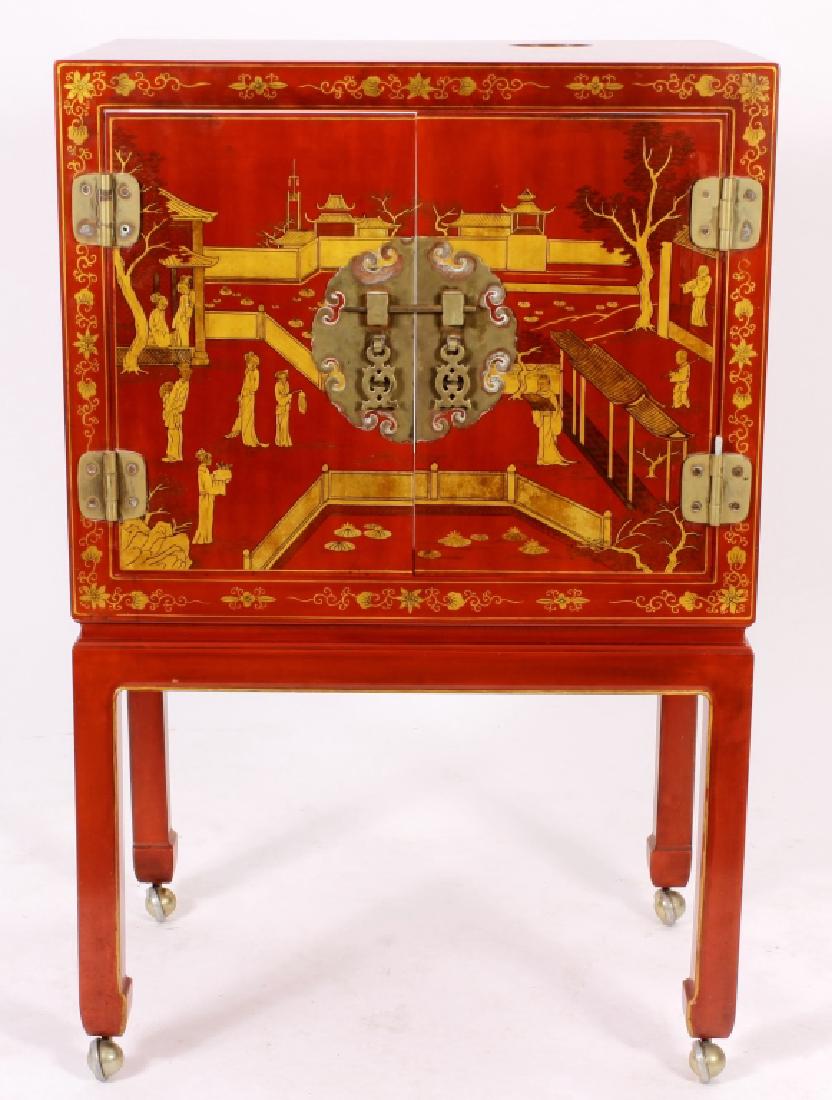 Chinese-Style Red Lacquer Media Cabinet, 20th c. (1 of 5)