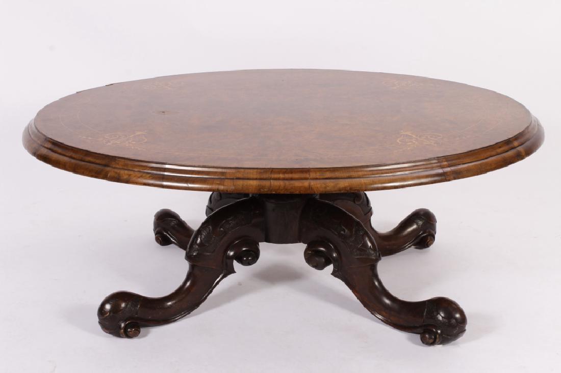 Burl Wood & Marquetry Coffee Table on Dolphin Base (1 of 7)