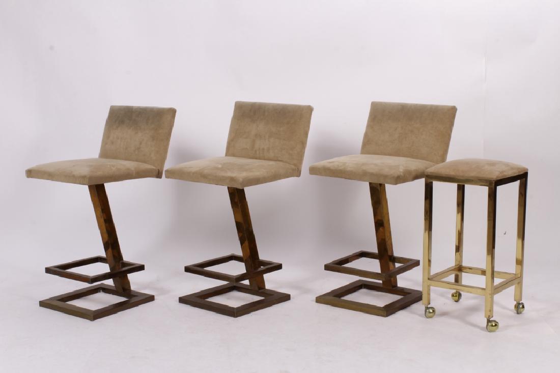 3 Midcentury Zig Zag BRONZE Bar Stools & another (1 of 2)