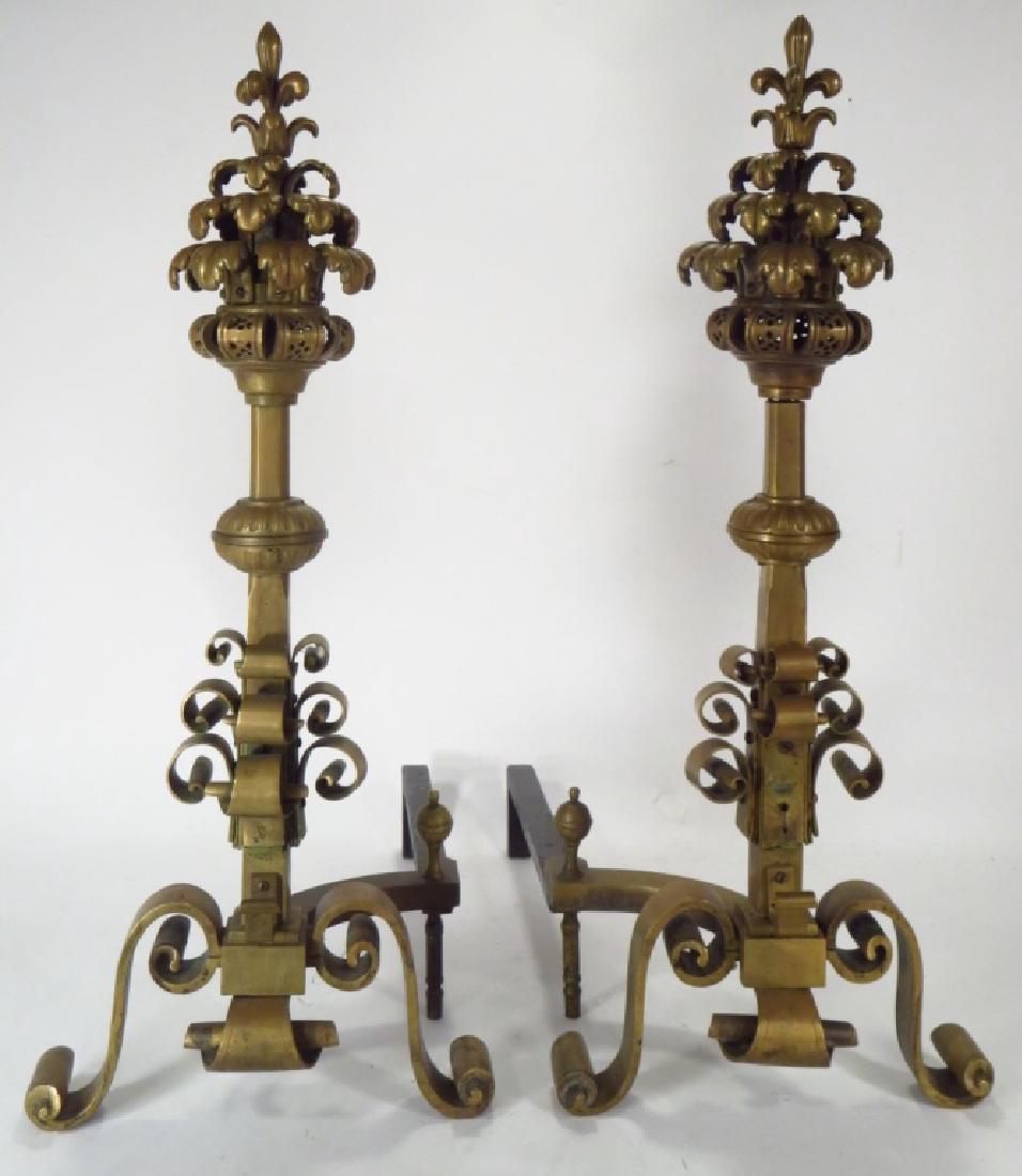 Pr. of Italian Brass Andirons, L.19th-E. 20th C. (1 of 8)