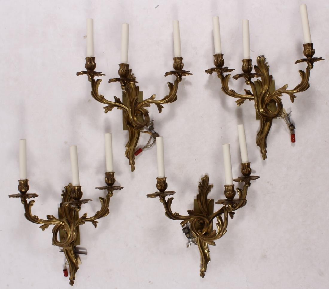 Set of 4 Louis XV Brass Sconces, Electrified. (1 of 5)