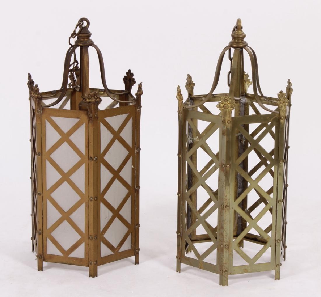 Pair of Hanging Lanterns Brass Light Fixtures (1 of 4)