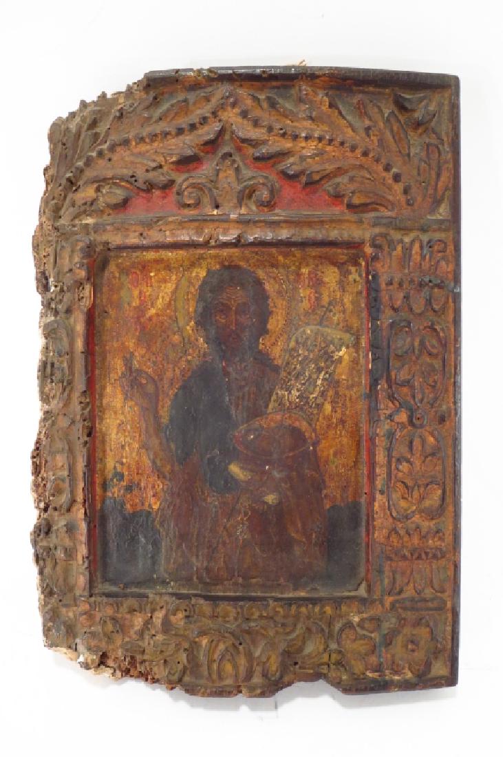 John Baptist Gilt Icon Carved Wood Frame 18th c. (1 of 4)