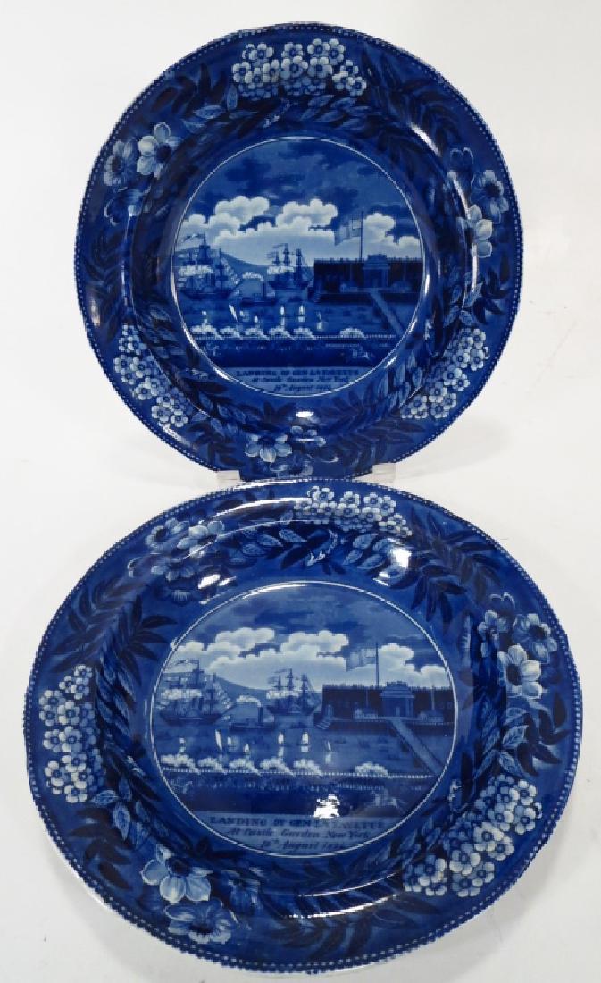 2 Staffordshire by Clews Soup Bowls, c.1800: 2 Blue and White Staffordshire by Clews Soup Bowls, c.1800, each with impressions (DMAS1102) {MM} Property Title:From a Newtown Connecticut Collector Measurements:1 1/2"H x 10 " Diameter