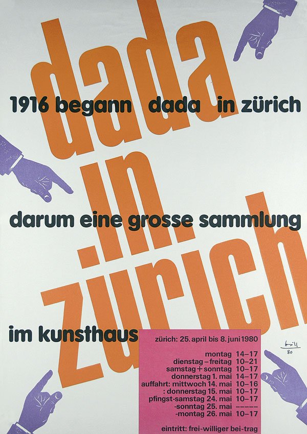 Altes Plakat dada in zürich MAX BILL: Bill, Max 1908 - 1994dada in zürichOffset 198050.3 x 35.4 in. (128 x 90 cm)Beschreibung: (A) Marktwert: € 250Startpreis: € 160