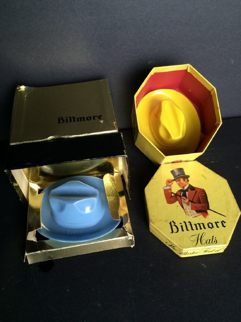 Biltmore Advertising Pieces: Two boxed miniature Stetson hats used as salesmen\\\\\\\'s samples or for space-saving displays. Hats themselves are plastic.