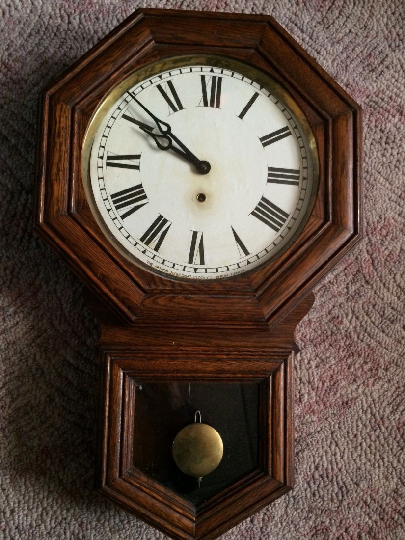 Pequegnat Brandon model wall clock: Pequegnat Berlin Brandon model wall clock in good working condition,complete with key and pendulum.Original finish and face.