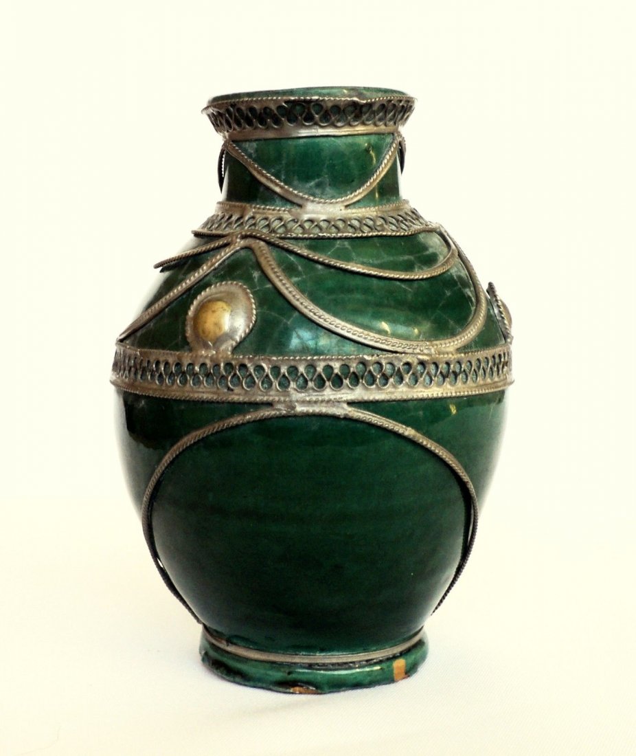 Vintage Moroccan Turquoise Glazed Vase (1 of 3)
