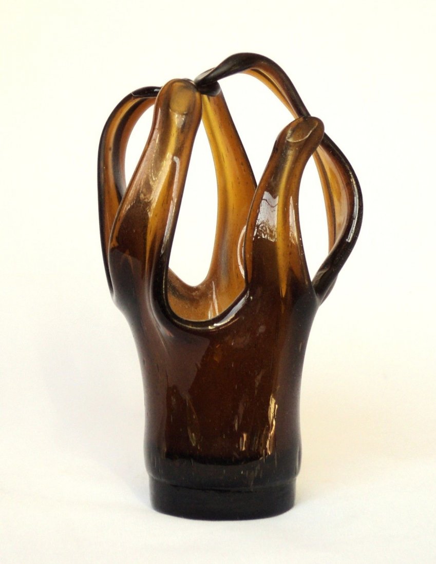 Deep Amber Blown Glass Fingers Vase (1 of 2)