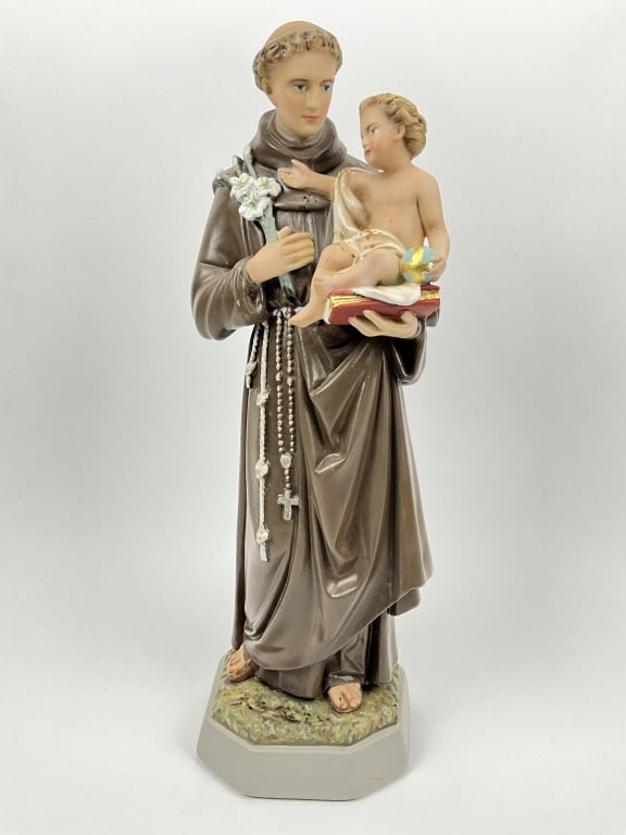 Antique St Anthony of Padua plaster statue (1 of 7)