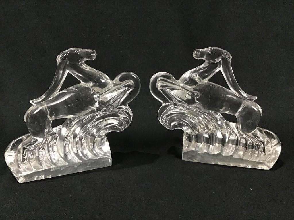 Steuben Glass Gazelle bookends: Steuben Glass Gazelle bookends