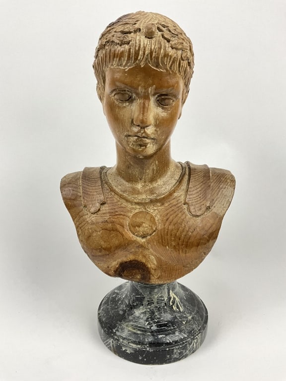 Wood bust of Greek or Roman military youth (1 of 5)