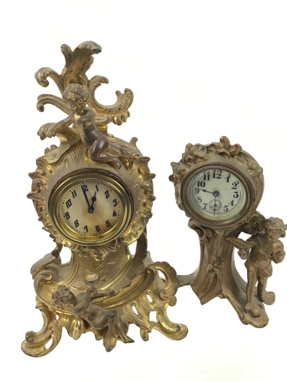 Pair of antique figural cherub brass metal clocks (1 of 15)