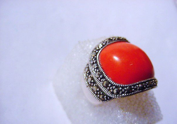 VINTAGE STERLING CORAL RING SIZE  6 (1 of 10)