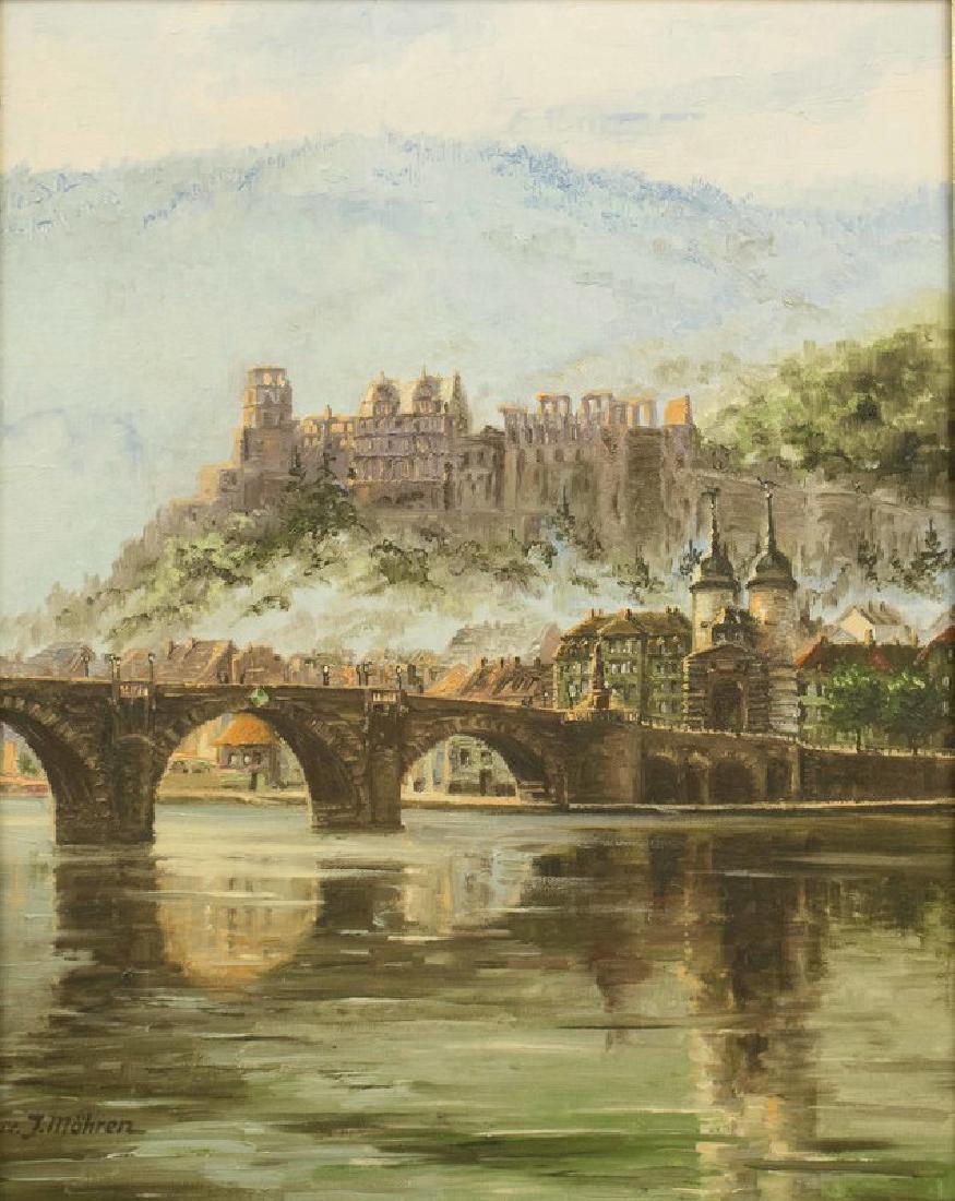 Presentation Painting to General McAuliffe. 20.5 x: A very fine oil painting of Heidelberg, presented to General Anthony McAuliffe on his retirement, by the Burgermeister and citizens of Heidelberg, April 28, 1956. The painting shows Heidleberg from