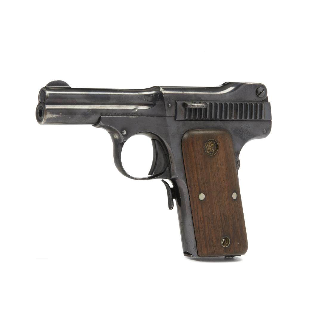 Smith + Wesson 1913 Semi-Automatic Pistol: An exceptional early Smith + Wesson model 1913 semi-automatic pistol in .35 caliber, serial numbered 108, in near mint condition. Dimensions: 6.38 inches. We do not sell post 1898 firearms