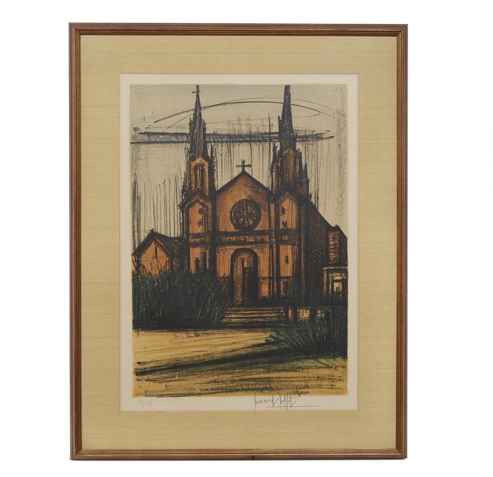 Bernard Buffet (1928-1999), Lithograph, Album San: Framed Bernard Buffet (1928-1999) lithograph in colors, Album San Francisco: Mission Dolores Church. Signed lower right. Numbered 19/150 lower left. Dimensions: (image) 27"h x 18.5"w; (overall) 36.75"