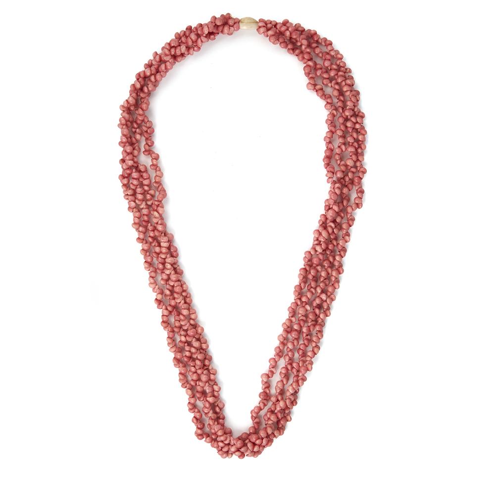 Hawaiian Niihau Shell Necklace: Four strand Niihau Hawaiian shell necklace. Approximate length: 25.5" in entirety. Processing and shipping within the continental U.S. $25.00 plus 1.5% replacement cost insurance.