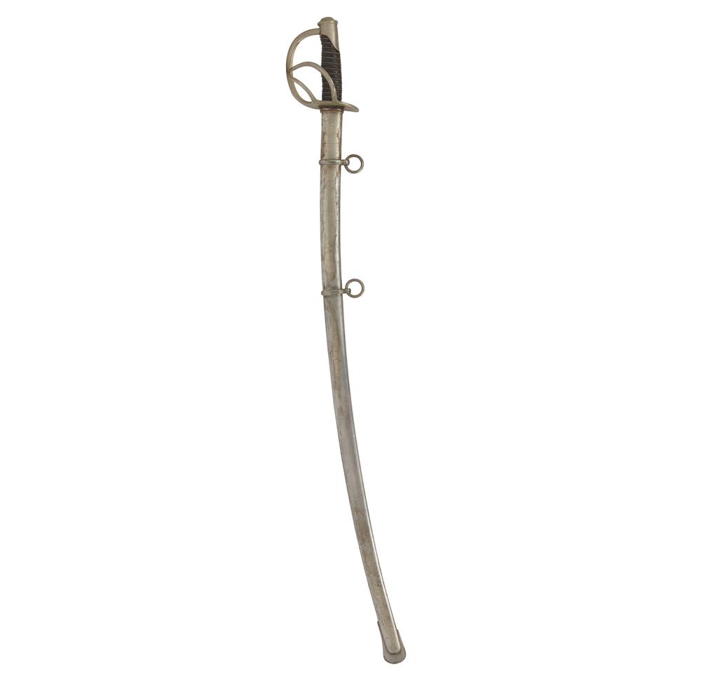 US 1860 Cavalry Saber & Scabbard by C. Roby, dated 1863: A very fine 1860 Roby cavalry saber, in its original scabbard, with a beautiful leather and wire wrapped grip. The saber is complete and original, but may have been arsenal refurbished after the Civil