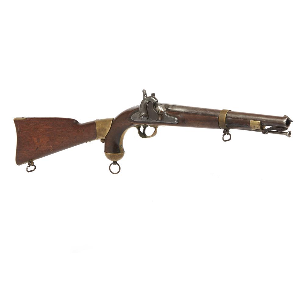 Springfield 1855 Pistol Carbine with Stock: US Model 1855 Springfield Pistol-carbine with Maynard Tape Primer, date 1856, complete with shoulder stock. 1856. A rare and absolutely complete 1855 pistol carbine, all original, dated on the lockpla