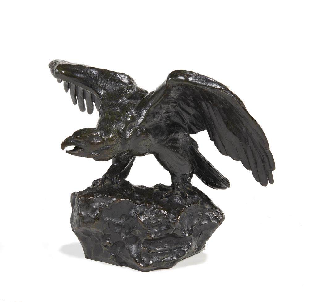 Antoine-Louis Barye (1796-1875) Bronze Eagle: Antoine-Louis Barye (1796-1875) bronze eagle. Signed, "A.L. Barye" and Barbedienne foundry mark at base. Dimensions: 9.62"h. Provenance: Estate of William B. Ruger, Jr. Processing and shipping within 