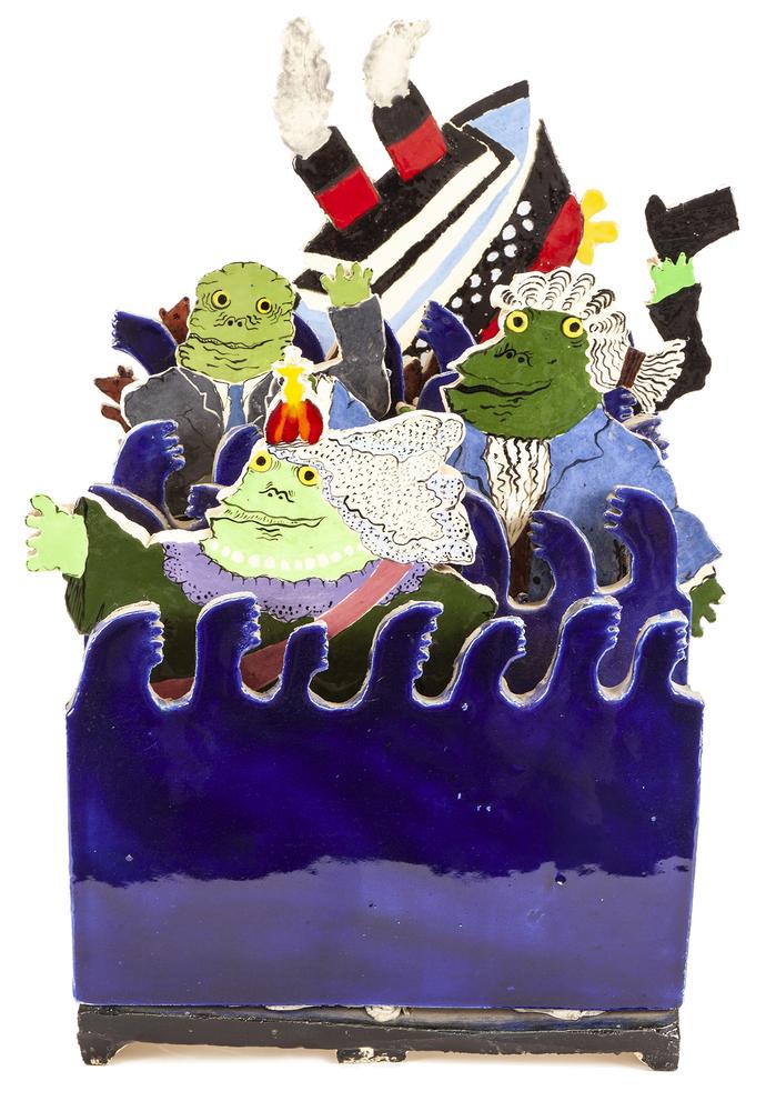 David Gilhooly, III (1943-2013), Sculpture, "Ships of: David Gilhooly III (1943-2013) ceramic sculpture, "Ships of State". Signed and dated lower edge interior. Dimensions: 22"h x 12"w x 12.75"d. David Gilhooly, a prominent Northern California sculptor of