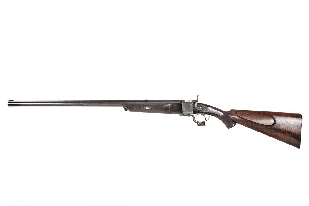 Alex Henry Edinburgh Single Shot Rifle in .45 Caliber: A superb Alex Henry single shot rifle with a unique action involving a button