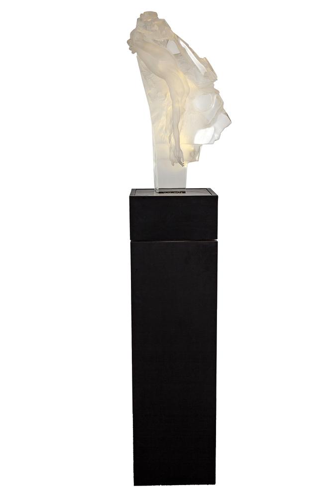 Richard MacDonald (b. 1946) Sculpture, "Eurydice": Richard Macdonald (b. 1946) lucite sculpture, "Eurydice". Signed and numbered, 63/250 lower base. The cast acrylic sculpture depicts the moment that Eurydice returns to Hades, the hand of Orpheus reac