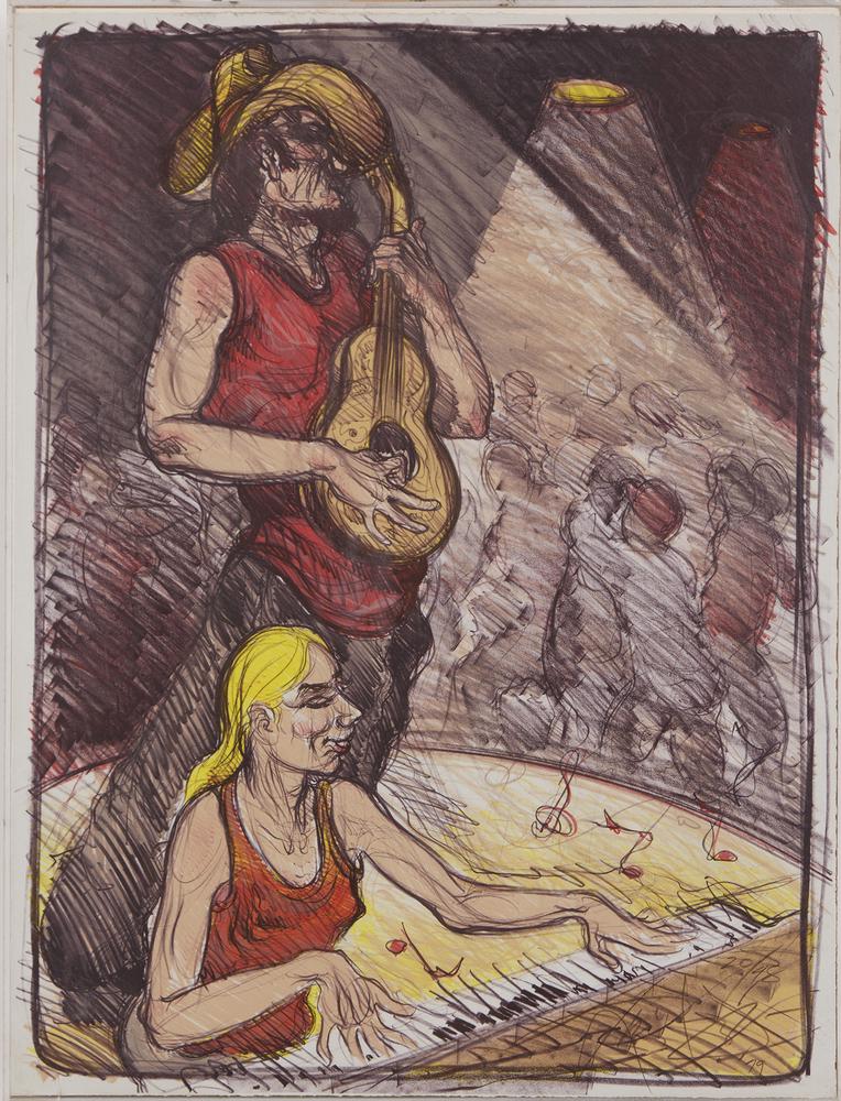 Luis Jimenez (1940-2006) Lithograph: Plexiglass encased Luis Jimenez (1940-2006) lithograph. Signed , numbered (20/48) and dated ('79) lower right. Jimenez was noted for his "Mod-WEst" style and worked in fine art as well as sculpture. H