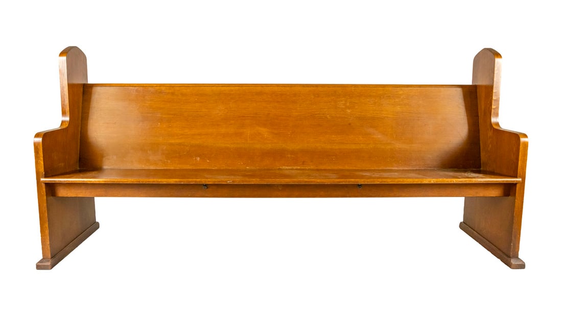 Saint Valentine's Day Massacre Mortuary Pew, 1929: From the Drake-Braithwaite Funeral Home, Chicago. A historically significant early 20th-century wooden mortuary pew, believed to be among the original furnishings visible in the iconic photograph of t