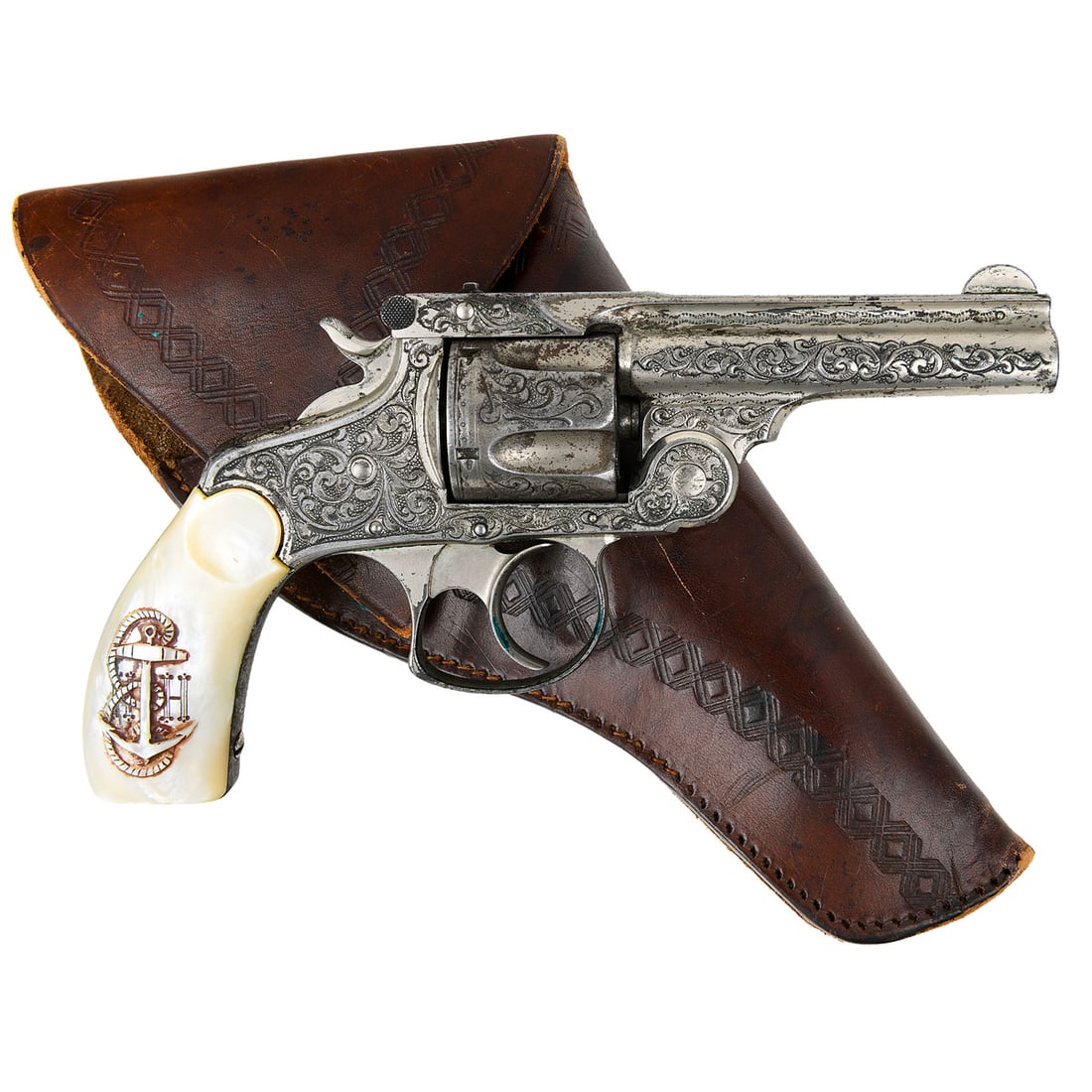 Henry H. Ellis's Profusely Engraved Smith & Wesson Double Action 3rd Model .38S&W Revolver with: A finely engraved Smith & Wesson Double Action 3rd Model revolver, .38 S&W caliber, with a 3.25-inch ribbed barrel. Serial number 225582, with matching numbers on butt and cylinder rear. The revolver