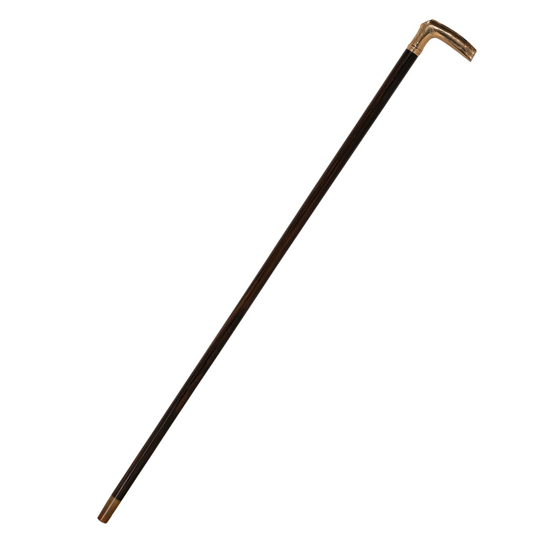 Gold and Gold Quartz Presentation Cane, ca. 1870s: A gold-mounted presentation cane featuring a 10k gold handle with period San Francisco-style scroll engraving. One side is inscribed "Remembrance of Ch. Bernhardt" and the other "E. M. Carty". The