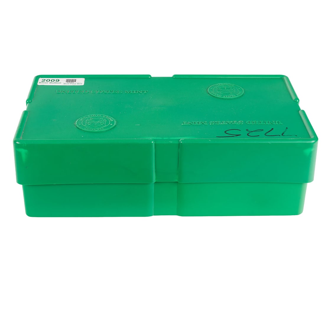 2009 American Silver Eagle "Monster Box" -- 500 Uncirculated 1 oz Coins (West Point Mint): Complete "Monster Box" containing 500 uncirculated 1 oz American Silver Eagle bullion coins, all 2009-dated and struck at the West Point Mint (per original Mint packing slip). The U.S. Mint green poly