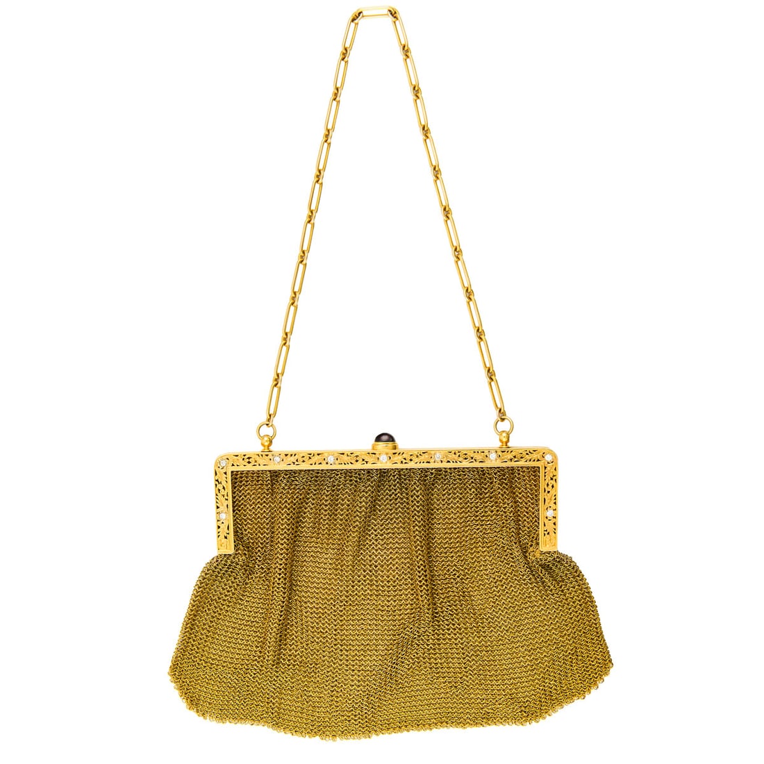14K Yellow Gold Mesh Purse with Diamonds and Garnet Clasp, 123.5 Grams (1 of 5)