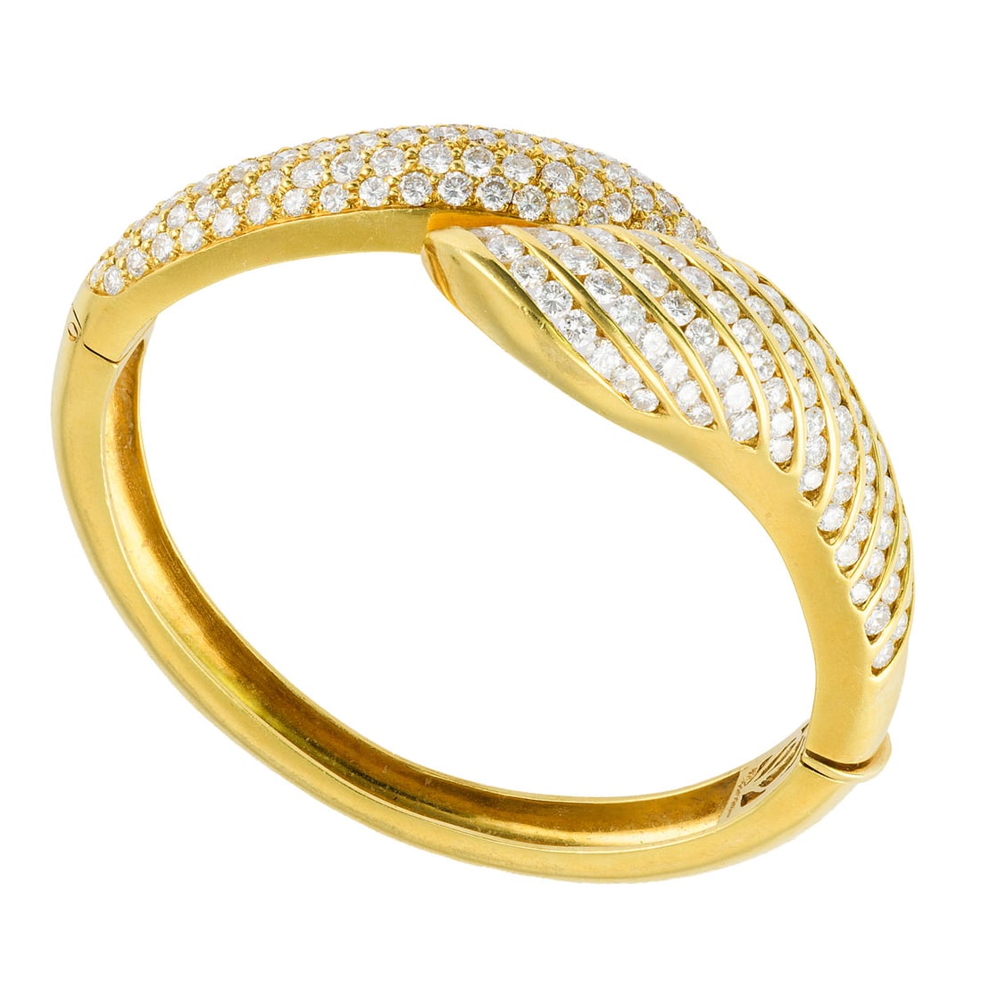 18K Yellow Gold Hinged Bangle with Diamonds, 48.9 Grams (1 of 3)