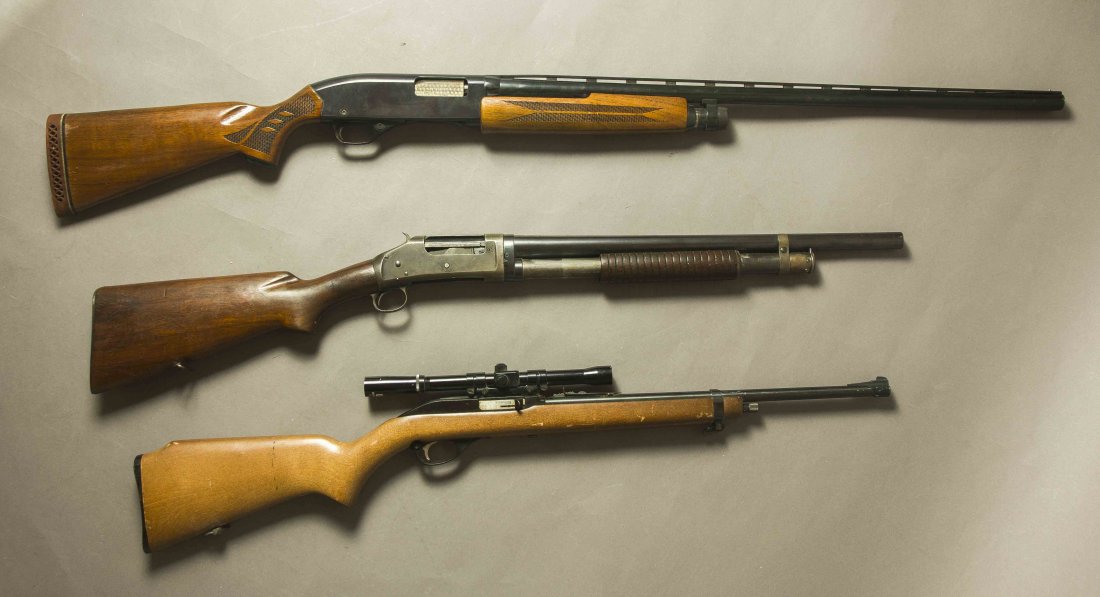 2 Winchester 12 Gauge Shotguns and a Marlin .22 Caliber: 1. Model 1200 12 ga. shotgun with reat rib serial: 134500. 2. Model 97 12 ga. shotgun serial: 571970. Has 2 3/4 inch chamber. 3. Marlin Glenfield .22 with scope serial: 27282911. All fore modern ammun