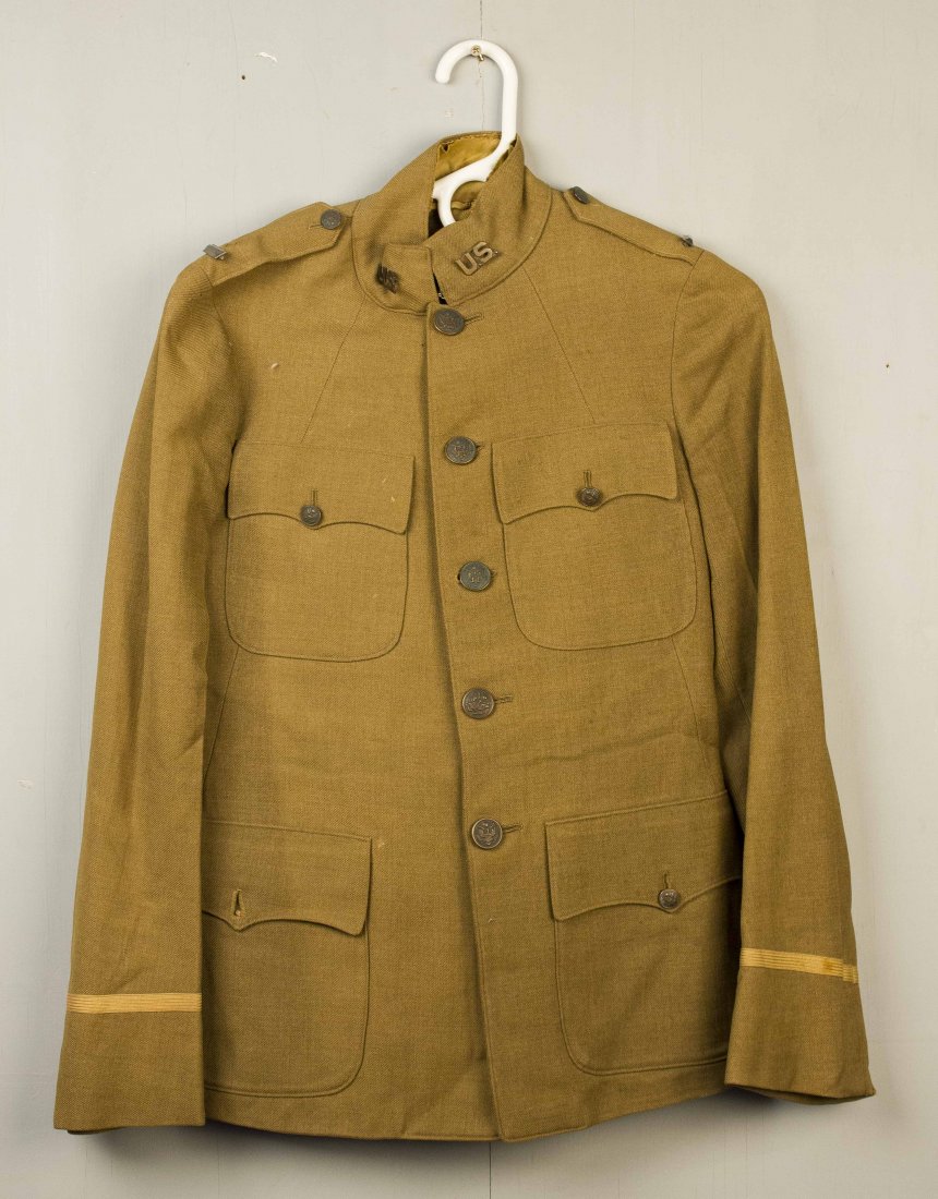 U.S. Army WWI Officer’s Tunic and Riding Pants: Named to F.J. Shaw with “U.S.” collars and sterling Lieutenant’s bars. Please note we do not accept credit cards. Processing and shipping within the continental U.S. $36.00 plus 1.5% replacement