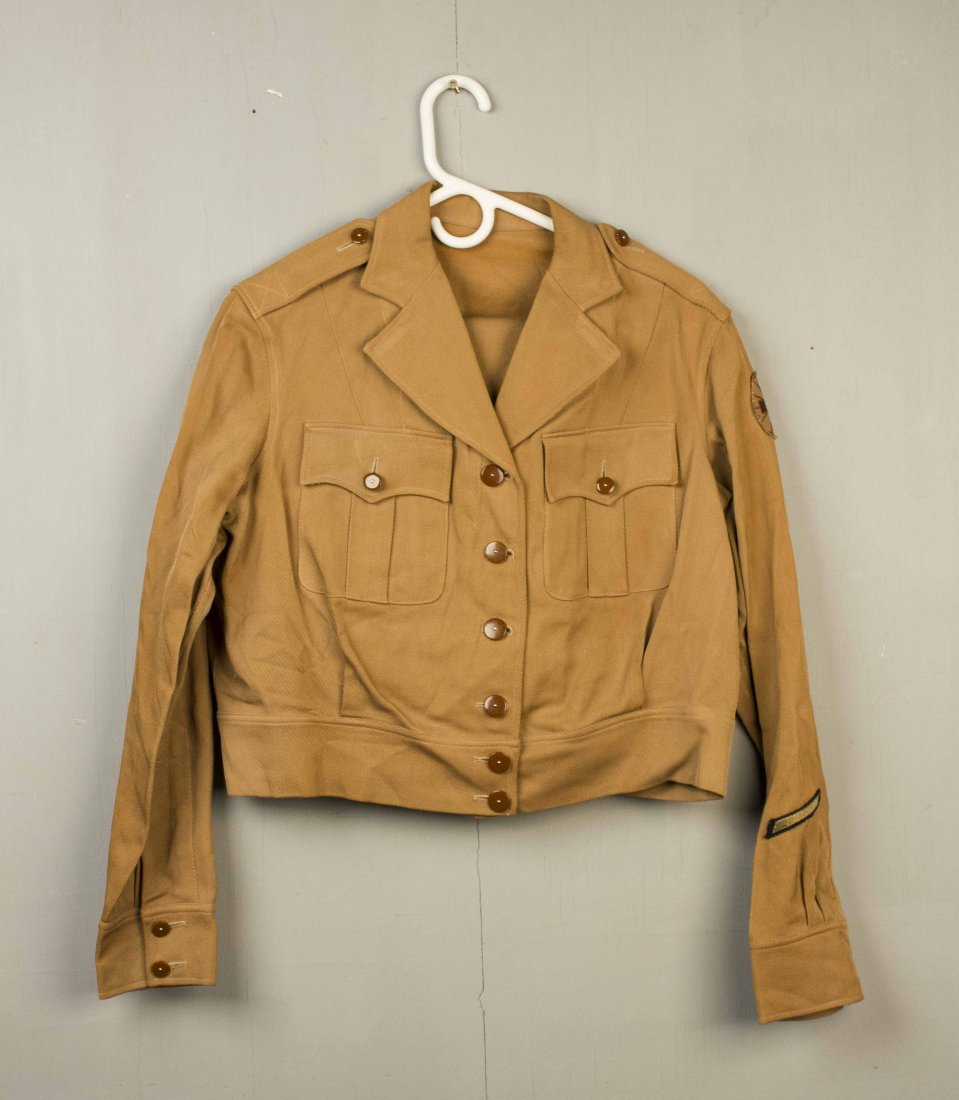 Superbly Tailored Woman’s American Red Cross “Ike”: Made for City of Paris Department Store in Los Angeles. Made for tall, slender woman, named to Frances Marshall. Please note we do not accept credit cards. Processing and shipping within the continent